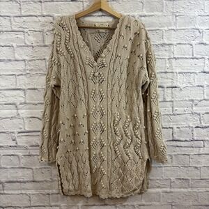 Yarnworks Hand Knit XXL Sweater Dress or Tunic Chunky Open Knit Tan Boho Cottage